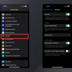 iPhone-Einstellungen: Standby-Modus aktivieren, um Widgets, Fotorahmen oder Uhren anzuzeigen, wenn das Gerät lädt.