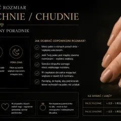 Złoty pierścionek z brylantami, rozmiar 16, na dłoni. Obok leży gładka obrączka. Poradnik o doborze rozmiaru pierścionka.