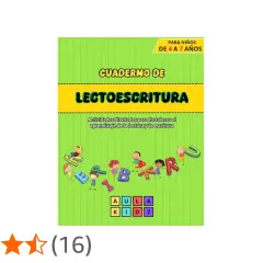 Cuaderno de lectoescritura para niños de 4 a 7 años, con divertidas letras y niños aprendiendo.