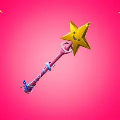 Różdżka Fortnite ze złotą gwiazdką i uśmiechniętą buźką. Idealna do magicznych zwycięstw!
