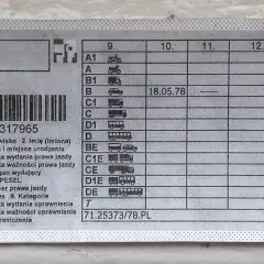 Prawo jazdy kat B wydane 18.05.78. Ważność uprawnień do kategorii B jest bezterminowa.