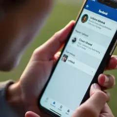 Osoba na telefonie przegląda listę znajomych na Facebooku, szukając opcji "unblock", czyli jak odblokować kogoś na FB.