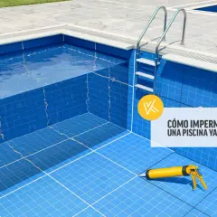 Pistola de sellador lista para impermeabilizar piscina. Muestra cómo impermeabilizar una piscina ya construida.