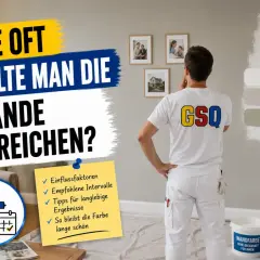 Mann überlegt, wie oft man eine Wand streichen sollte. Empfehlungen reichen von 3-5 bis 7-10 Jahren.