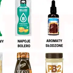 Produkty dla dbających o linię: popcorn, napoje, aromaty, ketchup. To wszystko to **redukcja** kalorii w diecie.