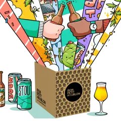 Une boîte déborde de bières festives, dont une IPA, une Sour et une Stout. L'indice amertume bière est présent dans cette joyeuse célébration houblonnée.
