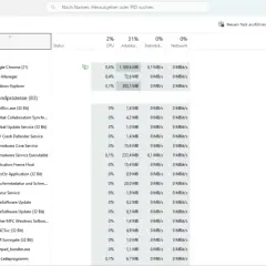 Windows Task-Manager zeigt laufende Prozesse. Die Tastenkombination zum Öffnen ist nicht sichtbar, aber die Liste enthält Apps und Hintergrundprozesse.