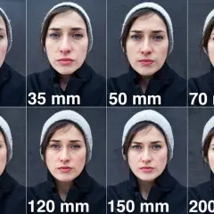 Portret kobiety z różnymi ogniskowymi: 22 mm (szeroki kąt), 35 mm (uniwersalny), 50 mm (standardowy), 70 mm, 90 mm, 120 mm, 150 mm, 200 mm (teleobiektyw). Jaki obiektyw do czego?