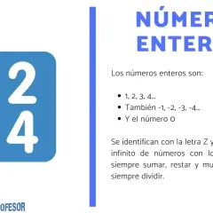 Números enteros: 1, 2, 3, 4... y sus negativos, más el cero. La **regla de los signos** se aplica al operar con ellos.
