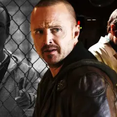Jesse Pinkman w centrum, obok Walter White. Po lewej Saul Goodman za kratami.