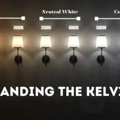 Éclairages muraux montrant la variation de la couleur lampe, du rouge orangé au blanc froid, selon l'échelle Kelvin.
