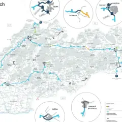 Mapa spoplatnených úsekov diaľnic na Slovensku. Zobrazuje diaľnice, ktoré vyžadujú **winiety Słowacja** pre vozidlá do 3,5 t a kategórie M1.