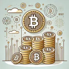 Złote monety z symbolem "B" symbolizują kryptowaluty. Ile na start? Tyle, ile chcesz zainwestować w przyszłość.