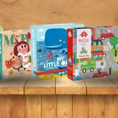 Kolekcja puzzli 3 w 1: leśna wróżka, zwierzątka domowe, ocean, miasto i zagrożone gatunki.