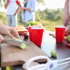 Preparazione di verdure fresche per un picnic, ispirato alle dieta berrino ricette. Zucchine, pomodori e cetrioli pronti per essere gustati.