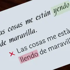 Corrección de texto: "Las cosas me están yendo de maravilla" es correcto. "Llendo" es un error común.