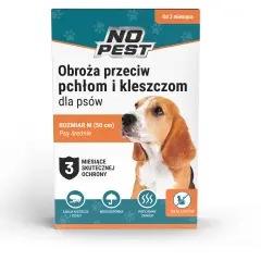 Opakowanie obroży przeciwpchelnej dla psa NO PEST z wizerunkiem psa rasy beagle.