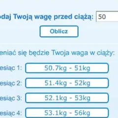 Kalkulator wagi w ciąży. Podaj swoją wagę przed ciążą (50 kg), a zobaczysz, ile tyje kobieta w ciąży w kolejnych miesiącach.