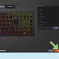Clavier gamer aux touches lumineuses changeant de couleur. Le logiciel propose des thèmes d'illumination, comme "Rainbow Split", pour un clavier spirit of gamer.