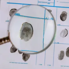 Lupe über Fingerabdrücken auf einem Formular, ein Detail für das kriminologie studium.