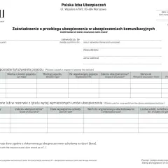 Zaświadczenie o przebiegu ubezpieczenia komunikacyjnego. Dokument zawiera dane polis, szkód i rezerw, niezbędne do oświadczenia elektryka do ubezpieczenia.