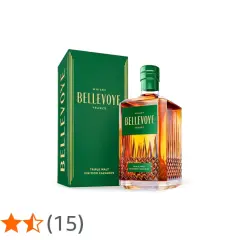 Bouteille et coffret de whisky Bellevoiye Triple Malt Fini Calvados, le whisky le plus vendu en France.