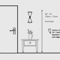 Illustration showing how high should wall sconces be: 60-72 inches from the floor, with a 10-inch clearance from the door frame.