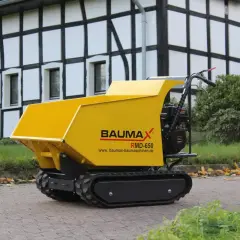 Żółty mini wozidło budowlane na gąsienicach, gotowe do pracy na budowie.