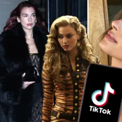 Dua Lipa i annan kvinna med tigerprint, en TikTok-logga och en närbild på en kvinna. Kanske en framtida mob wife-trend?