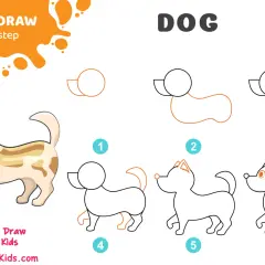 Guía paso a paso para un perro dibujo facil. Muestra cómo dibujar un perro desde formas básicas hasta un dibujo completo.