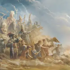 Papież błogosławi armię w chmurach, symbolizującą epokę Europa Universalis II. Widać żołnierzy, wojowników z pióropuszami i orła.