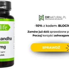 Butelka suplementu diety Ashwagandha 600 mg. Wspiera naturalny poziom testosteronu. Sprawdź korzyści!