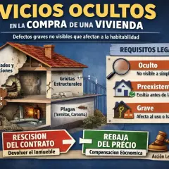 Vivienda con vicios ocultos: humedades, grietas, plagas, problemas eléctricos. Merece la pena denunciar para rescindir contrato o rebajar precio.