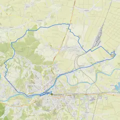 Mapa z zaznaczoną pętlą tras rowerowych Podkarpacie, prowadzącą przez malownicze tereny wokół Przemyśla.