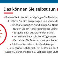 Tipps zur Demenz-Vorbeugung: So bleiben Sie geistig fit. Hilfsmittel wie Hörgeräte und Sehhilfen unterstützen Sie.