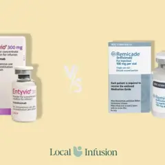 Porównanie leków: Entyvio (vedolizumab) i Remicade (infliksymab) w postaci proszku do infuzji.