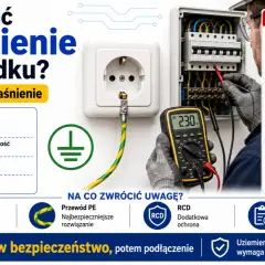 Instrukcja bezpiecznego wykonania uziemienia w gniazdku. Sprawdź przewód PE, wyłącz zasilanie i nie ignoruj braku uziemienia.
