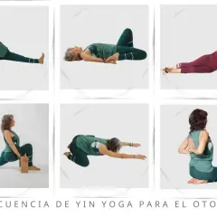 Secuencia de **yin yoga posturas**: estiramientos profundos y relajación.