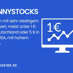 Pennystocks: Aktien unter 1€ (DE) oder 5$ (USA) mit hohem Risiko. Ein Chart zeigt steigende Kurse.