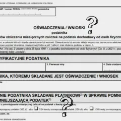Formularz PIT-2 z pytajnikami, dotyczy oświadczeń i wniosków podatnika w sprawie zaliczek na podatek dochodowy.