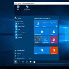 Widok pulpitu zdalnego z menu Start systemu Windows. Na pulpicie widoczny jest ten komputer.