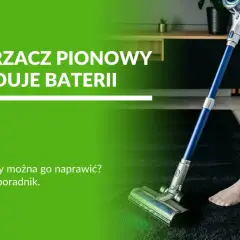 Osoba z odkurzaczem pionowym na dywanie.