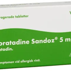 Desloratadine Sandoz 5 mg, 10 tabletter. Lindrar symtom vid allergisk rinit. Rådfråga läkare vid desloratadin gravid.