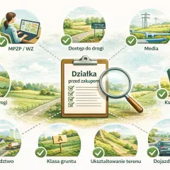 Weryfikacja działki rolnej przed zakupem: dostęp do drogi, media, księga wieczysta, sąsiedztwo, klasa gruntu, ukształtowanie terenu, dojazd.