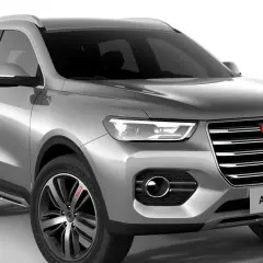 Srebrny SUV Haval All New H6 z chromowanymi detalami i nowoczesnymi światłami.