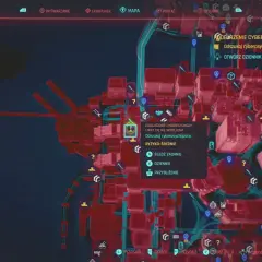 Mapa z gry Cyberpunk 2077. Wskazuje na zadanie "Podejrzenie cyberpsychozy", gdzie po pierwsze nie szkodzić.