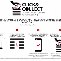 Zamów online i odbierz w perfumerii w 2h. Proces click and collect: wybierz, wskaż perfumerię, odbierz gotowe zamówienie.