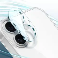 Przezroczysta osłona aparatu iPhone jest zdejmowana, odsłaniając obiektywy.