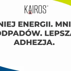 Mniej energii, mniej odpadów, lepsza adhezja. Logo Kairos i Sames 100 years.