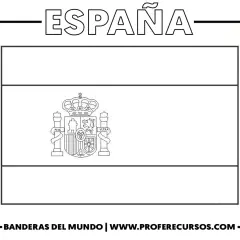 Bandera de España para colorear con el escudo en blanco y negro.